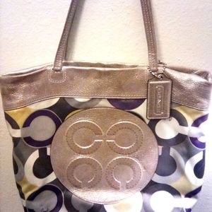 Coach Julia Op Art Tote Purple and Silver